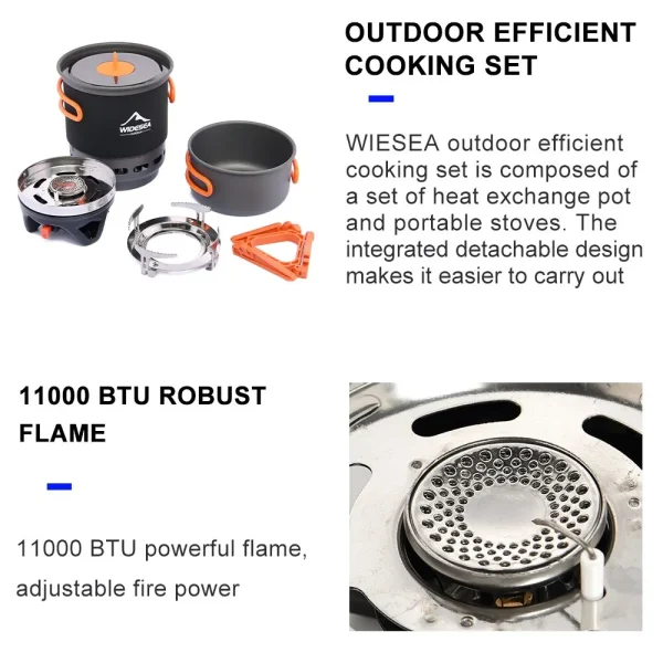 Widesea Camping Cooking System with Heat Exchanger Outdoor Gas Burner Stove Tourist Pot Set Cup Tableware Cookware Tourism Hike 2