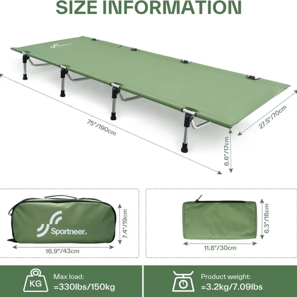 Sportneer Camping Cot Folding Cots Portable Lightweight Sleeping Camping Bed for Adults Outdoor Travel Backpacking Camp Hiking 2