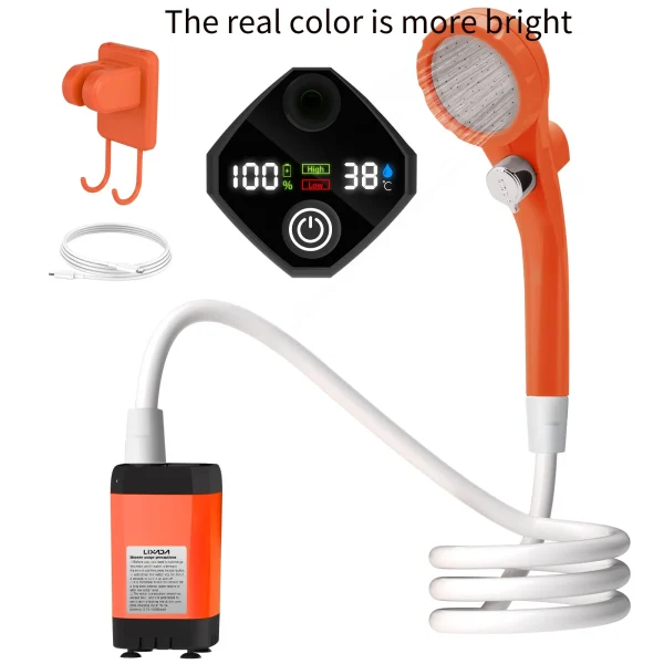 Camping Shower Pump RV Outdoor Shower Kit Camp Shower w/Full Screen Intelligent Digital Display Adjustable 6000mAh Shower Kit 2