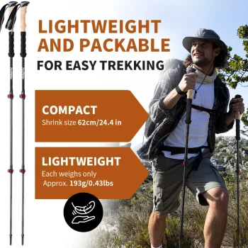 Naturehike Trekking Poles 2pcs Carbon Fiber Collapsible Telescopic Sticks Lightweight Walking Hiking Stick Climbing Stick 2