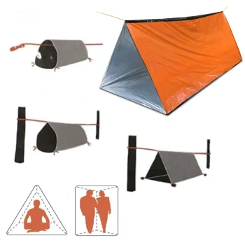 2 Person Emergency Shelter Bivy Survival Tent Kit Mylar Tube Tent Sleeping Bag Waterproof Outdoor SOS Thermal Blanket Reusable 4