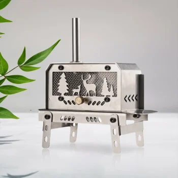 Outdoor Firewood Stove with Chimney Aromatherapy Holder Stainless Steel Camping Wood Stove for Backpacking Fishing 5