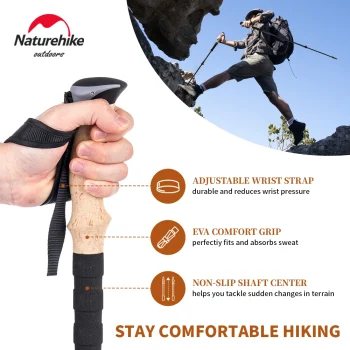 Naturehike Trekking Poles 2pcs Carbon Fiber Collapsible Telescopic Sticks Lightweight Walking Hiking Stick Climbing Stick 4