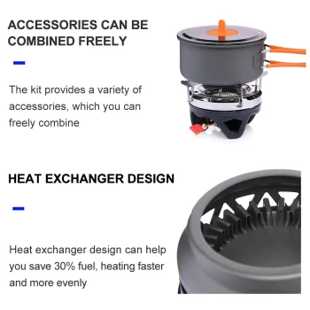 Widesea Camping Cooking System with Heat Exchanger Outdoor Gas Burner Stove Tourist Pot Set Cup Tableware Cookware Tourism Hike 5