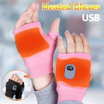 Rechargeable Heated Gloves 360 Degree Thermal Heated Gloves Winter Windproof Warm Fingerless Gloves for Outdoor Hiking Cycling 2