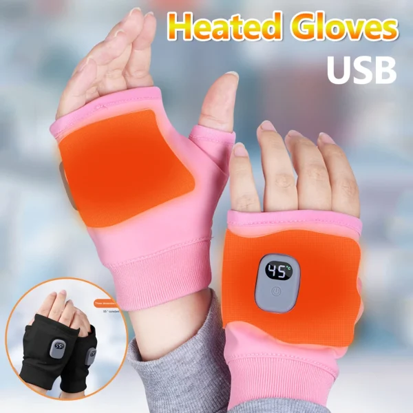 Rechargeable Heated Gloves 360 Degree Thermal Heated Gloves Winter Windproof Warm Fingerless Gloves for Outdoor Hiking Cycling 2