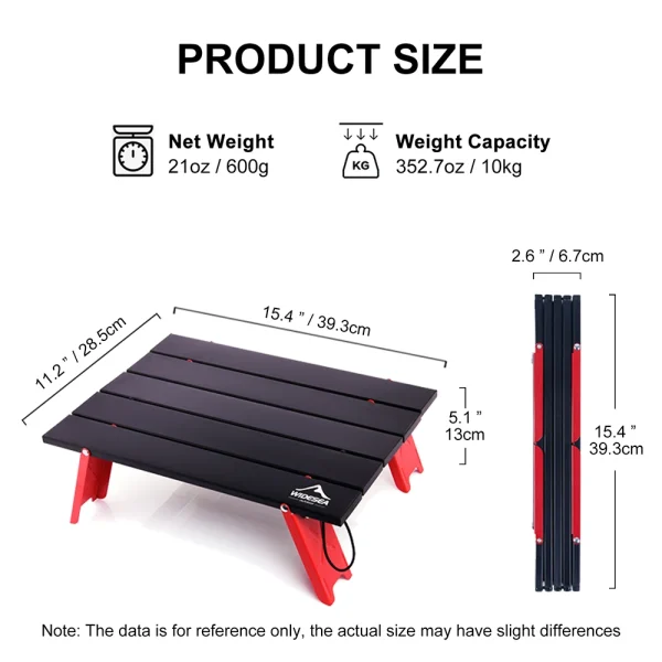 Widesea Camping Mini Portable Foldable Table for Outdoor Picnic Barbecue Tours Tableware Ultra Light Folding Computer Bed Desk 2