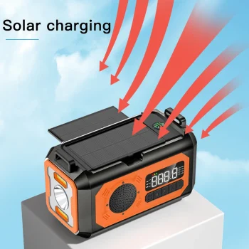 12000mAh Emergency Radio Multifunction Radio Hand Crank Solar AM/FM/NOAA Weather Radios with LED Flashlight Power Bank Charger 5