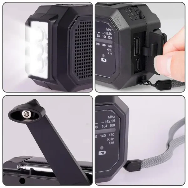 Wind Up Radio USB Rechargeable Solar Powered Radio Mobile Charging FM Radio LED Flashlight Camping Hand-Cranked Lighting Radio 2