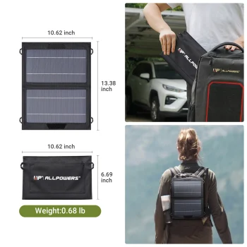 ALLPOWERS 10W Portable Solar Charger ,Waterproof Foldable Solar Panel with USB Output for Hiking Camping Backpacking Phone iPad 5