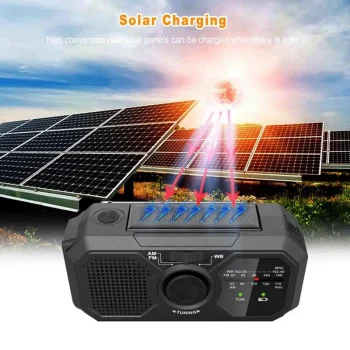 Wind Up Radio USB Rechargeable Solar Powered Radio Mobile Charging FM Radio LED Flashlight Camping Hand-Cranked Lighting Radio 3