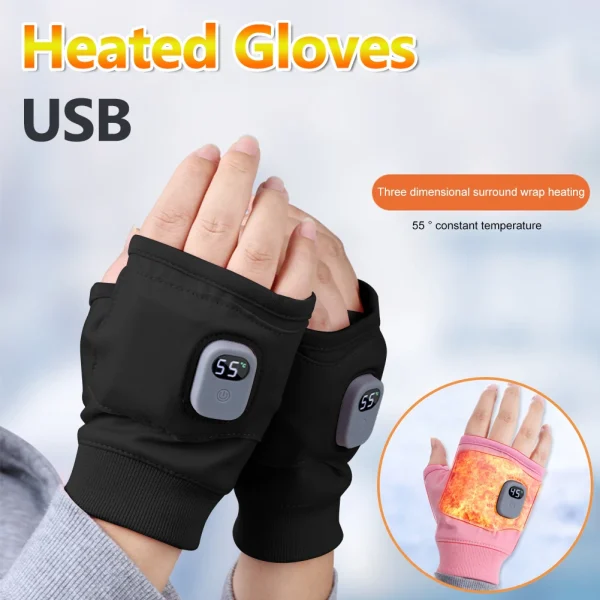 Rechargeable Heated Gloves 360 Degree Thermal Heated Gloves Winter Windproof Warm Fingerless Gloves for Outdoor Hiking Cycling 1