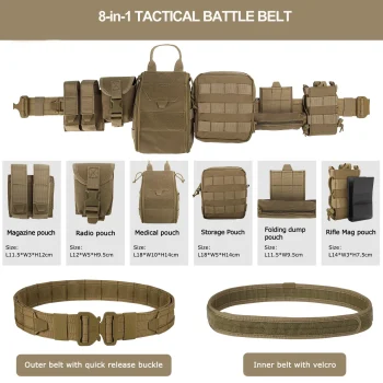 8-in-1 Hunting Tactical Battle Belt with Accessories Tactical Combat Belt Quick Release Rigger Belt Heavy Duty Belts 8 Pcs 2