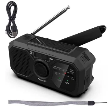 Wind Up Radio USB Rechargeable Solar Powered Radio Mobile Charging FM Radio LED Flashlight Camping Hand-Cranked Lighting Radio 1