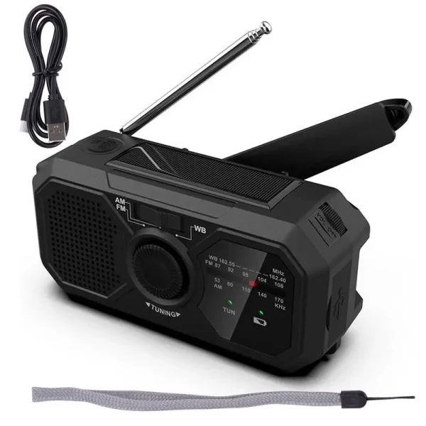 Wind Up Radio USB Rechargeable Solar Powered Radio Mobile Charging FM Radio LED Flashlight Camping Hand-Cranked Lighting Radio 1