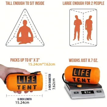 2 Person Emergency Shelter Bivy Survival Tent Kit Mylar Tube Tent Sleeping Bag Waterproof Outdoor SOS Thermal Blanket Reusable 3