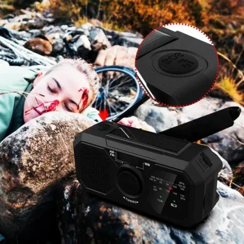 Wind Up Radio USB Rechargeable Solar Powered Radio Mobile Charging FM Radio LED Flashlight Camping Hand-Cranked Lighting Radio 5