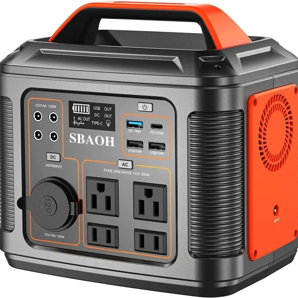 Portable Power Station, 300W 296Wh Solar Generator Quick Charge / 110V AC Outlets/DC Ports and LED Flashlight, Lithium Battery B 1