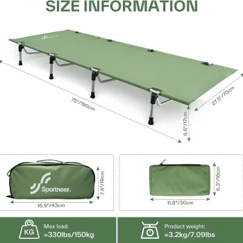 Sportneer Camping Cot Folding Cots Portable Lightweight Sleeping Camping Bed for Adults Outdoor Travel Backpacking Camp Hiking 2