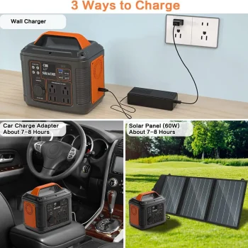 Portable Power Station, 300W 296Wh Solar Generator Quick Charge / 110V AC Outlets/DC Ports and LED Flashlight, Lithium Battery B 5