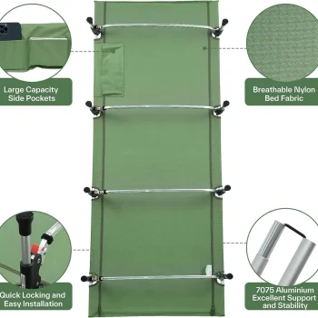 Sportneer Camping Cot Folding Cots Portable Lightweight Sleeping Camping Bed for Adults Outdoor Travel Backpacking Camp Hiking 3