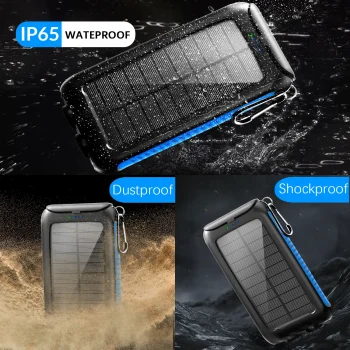 38800mAh Solar Power Bank Portable Charger with Dual USB, Fast Charging, Waterproof, LED for Outdoor Camping Phones Tablets 4