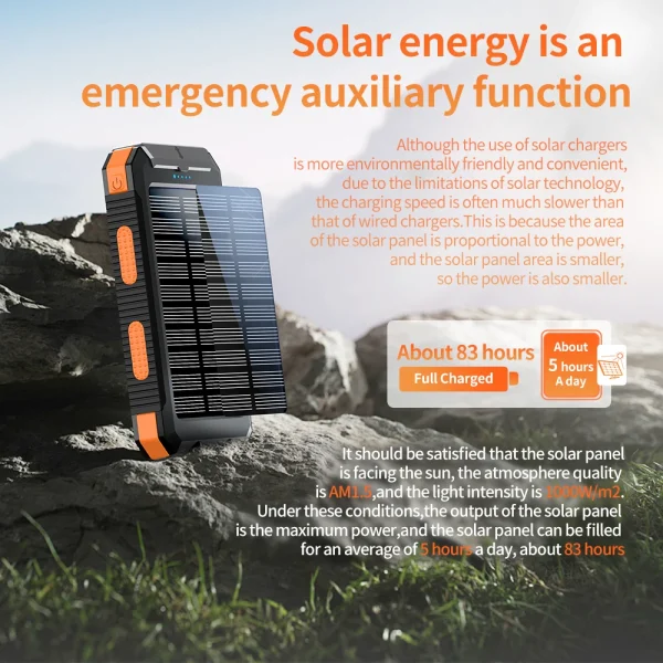 10000mAh Solar Charging Power Bank,Dual USB & Type C Output Port Multicharger Power Bank with Flashlight and Compass 2