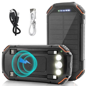 36000mAh Solar Power Bank with Wireless Charging 4 Wires PD18W For Outdoor Adventure daily trip 1
