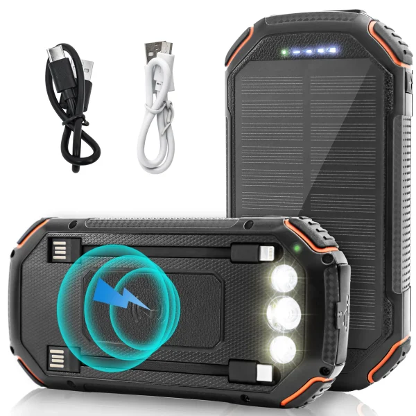 36000mAh Solar Power Bank with Wireless Charging 4 Wires PD18W For Outdoor Adventure daily trip 1