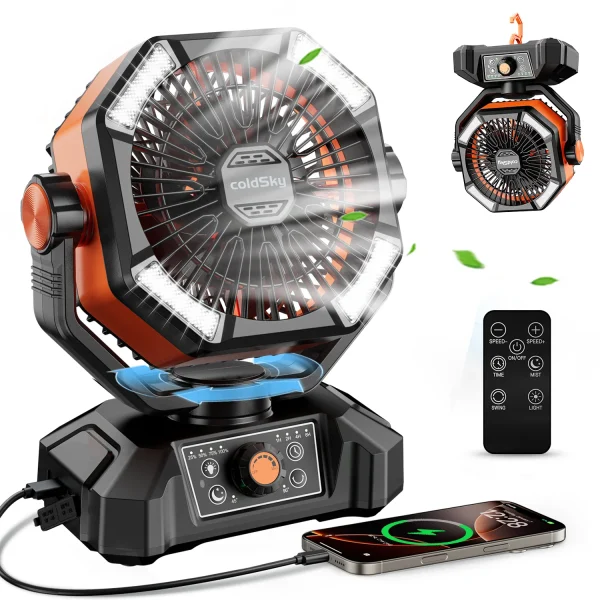 coldSky 20000mAh Battery Camping Fan with 4 LED Lantern 8 Speeds Desk Fan Portable Outdoor Fan for Tent Power Outages Jobsite 1