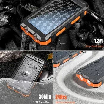 10000mAh Solar Charging Power Bank,Dual USB & Type C Output Port Multicharger Power Bank with Flashlight and Compass 3
