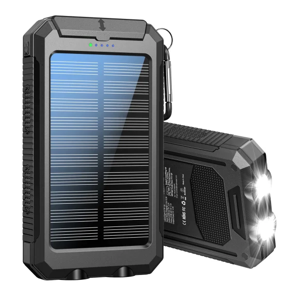 10000mAh Solar Charging Power Bank,Dual USB & Type C Output Port Multicharger Power Bank with Flashlight and Compass 1