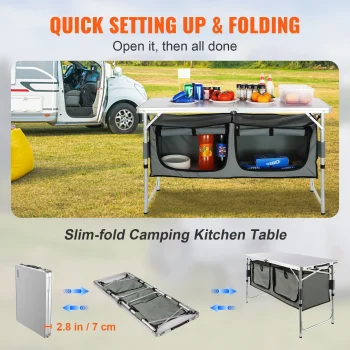 VEVOR Camping Kitchen Table Quick set-up Folding Camping Table MDF Camping Table for Outdoor Picnics BBQ Camping RV Traveling 3