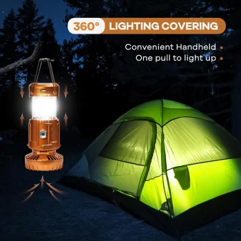 Solar Camping Lantern with Fan USB Rechargeable Waterproof 2