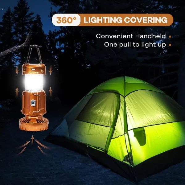 Solar Camping Lantern with Fan USB Rechargeable Waterproof 2
