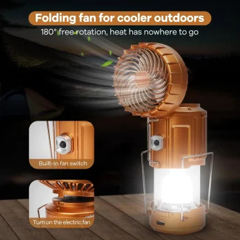 Solar Camping Lantern with Fan USB Rechargeable Waterproof 3