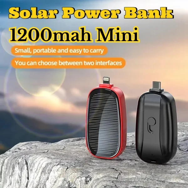 Mini Solar Power Bank Key Ring Portable Charger 1200mAh Powerbank 1