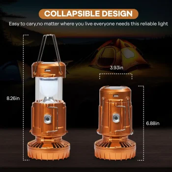 Solar Camping Lantern with Fan USB Rechargeable Waterproof 5