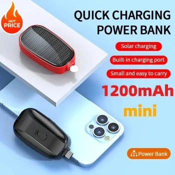 Mini Solar Power Bank Key Ring Portable Charger 1200mAh Powerbank 2