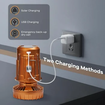 Solar Camping Lantern with Fan USB Rechargeable Waterproof 4