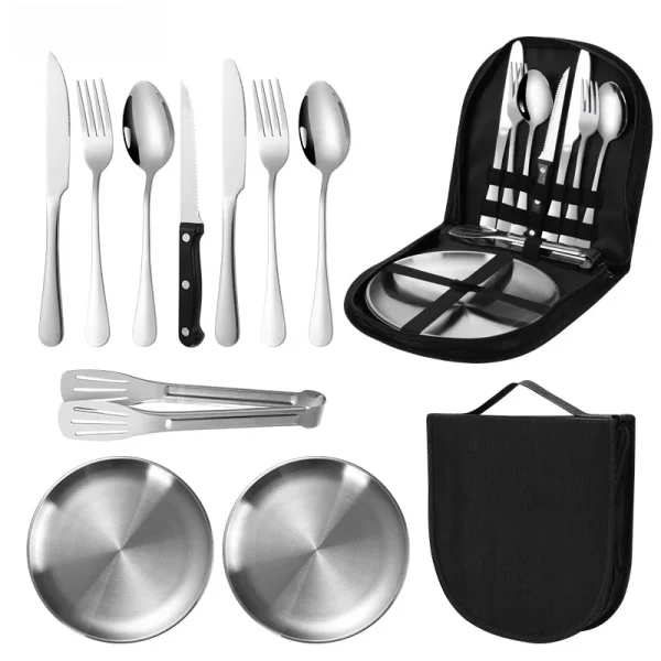 10Pcs Stainless Steel Camping Cutlery Set With Organizer 1