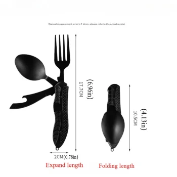 Outdoor Camping Portable Stainless Steel Foldable Spoon Fork Knife Bottle Opener Combo Set Cutlery Home Multitool Tableware 1