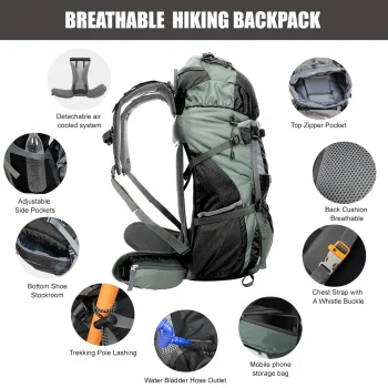 WESTTUNE 60L Explorer Internal Frame Backpack with Rain Cover 4