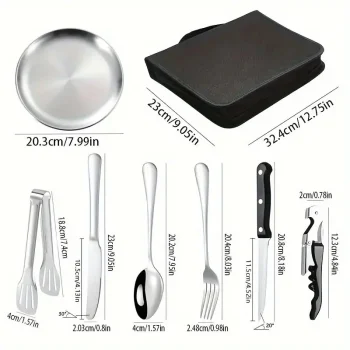 10Pcs Stainless Steel Camping Cutlery Set With Organizer 4