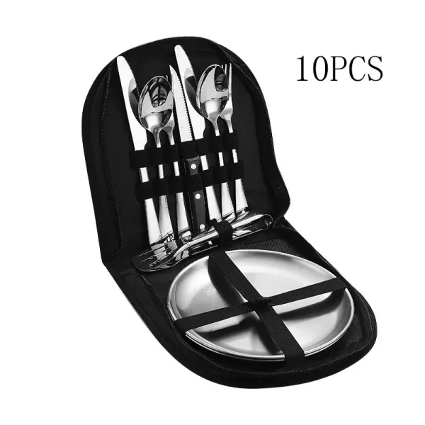 10Pcs Stainless Steel Camping Cutlery Set With Organizer 7