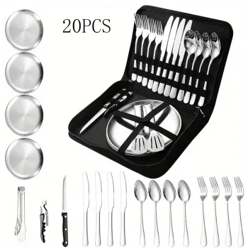 20Pcs Outdoor Camping Cutlery Organizer Utensil Picnic portable Set Stainless Steel 6