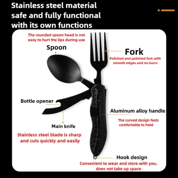 Outdoor Camping Portable Stainless Steel Foldable Spoon Fork Knife Bottle Opener Combo Set Cutlery Home Multitool Tableware 2