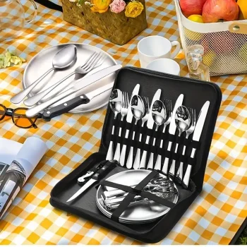 20Pcs Outdoor Camping Cutlery Organizer Utensil Picnic portable Set Stainless Steel 2