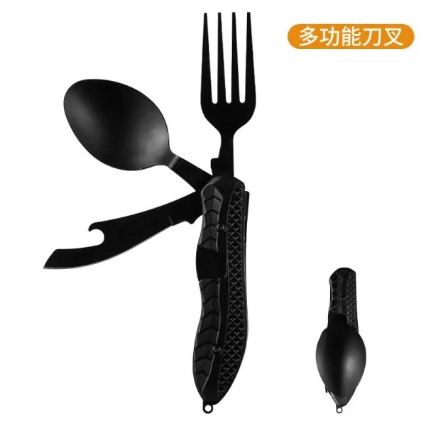 Outdoor Camping Portable Stainless Steel Foldable Spoon Fork Knife Bottle Opener Combo Set Cutlery Home Multitool Tableware 12